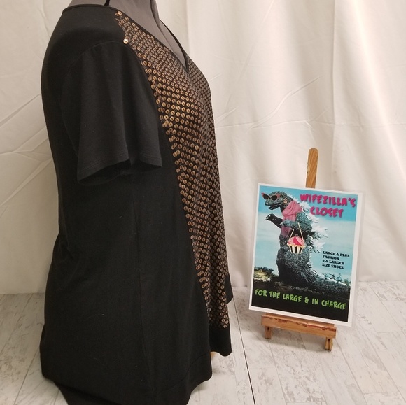 Chico's Black w/ Bronze Color Sequins Size 2 Top - Picture 2 of 7